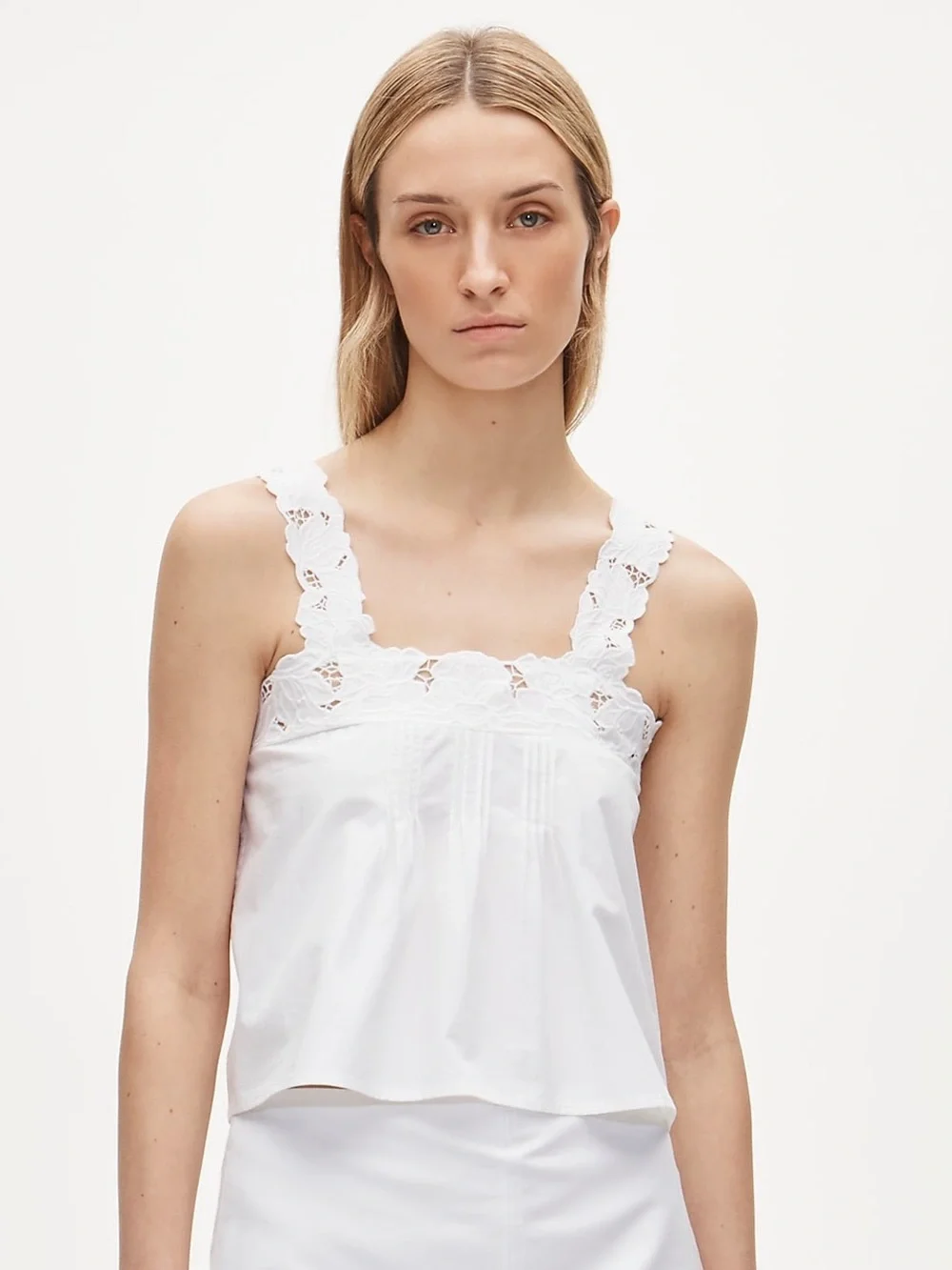 NWT J.Crew White Lace-Trim Compact Poplin Tank Top size S